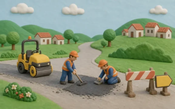 Travaux de réparation de la route de Trente Vents à Saint-Xandre, illustration en pâte à modeler