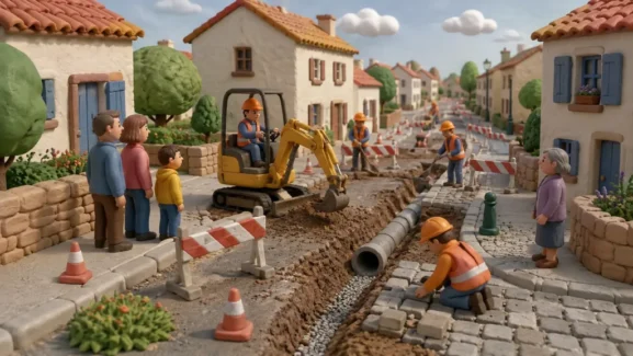 Travaux rue de la Fontaine au Blanc à Saint-Xandre, illustration en pâte à modeler